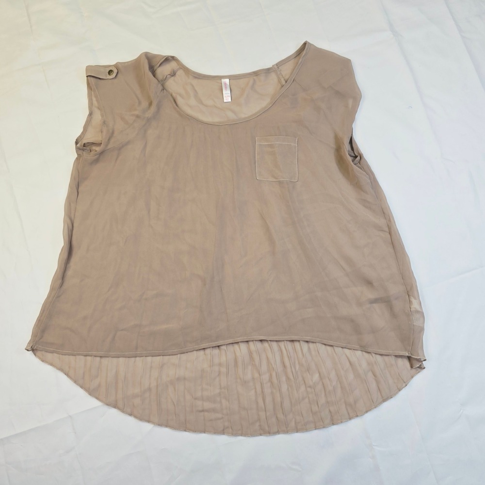 Xhilaration Women's XXL Taupe Pleated High Low Sleeveless Blouse Tan Pocket Top